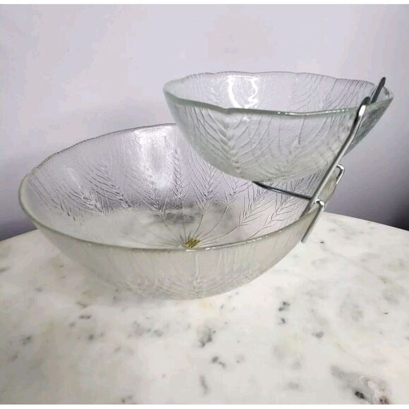 Arcoroc Durand Country Wheat Design 3 pc Chip and Dip Set Original Vintage Clear - Picture 9 of 11